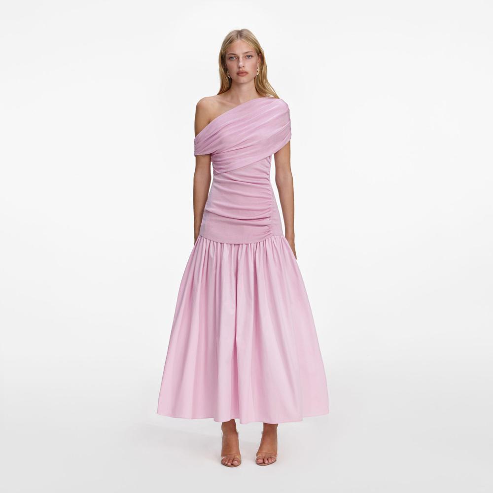 SP VIP PRICE Pink Cotton Draped Knit Midi Dress