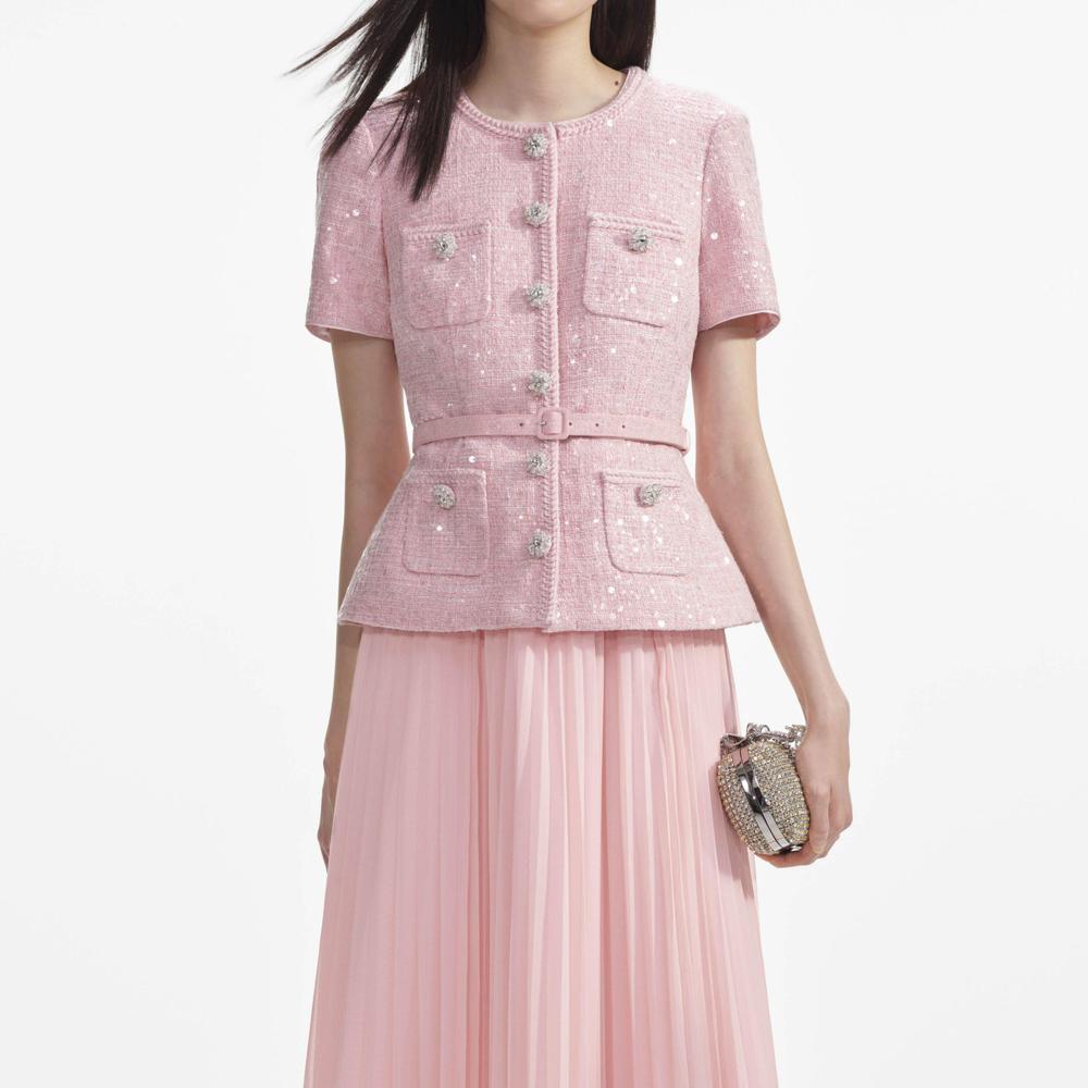 SELF PORTRAIT SS24 Pink Boucle Midi Dress