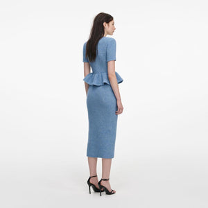 SP VIP PRICE Blue Peplum Knit Midi Dress