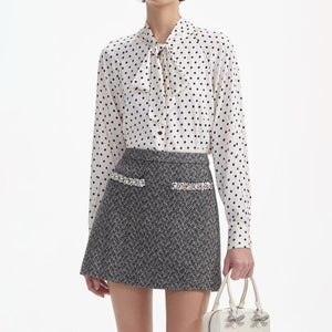 SELF PORTRAIT SS24 Cream Polka Dot Satin Blouse