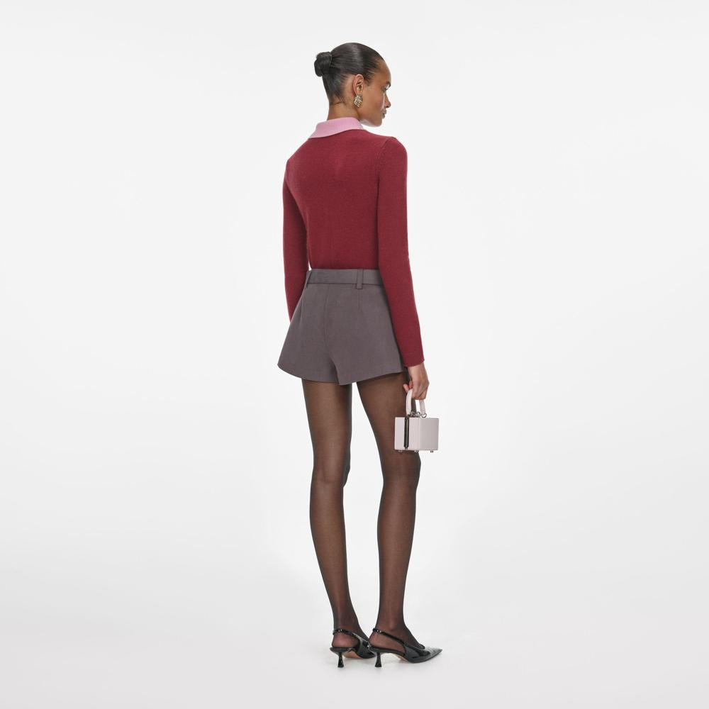 SP VIP PRICE Burgundy Pink Contrast Collar Knit Top