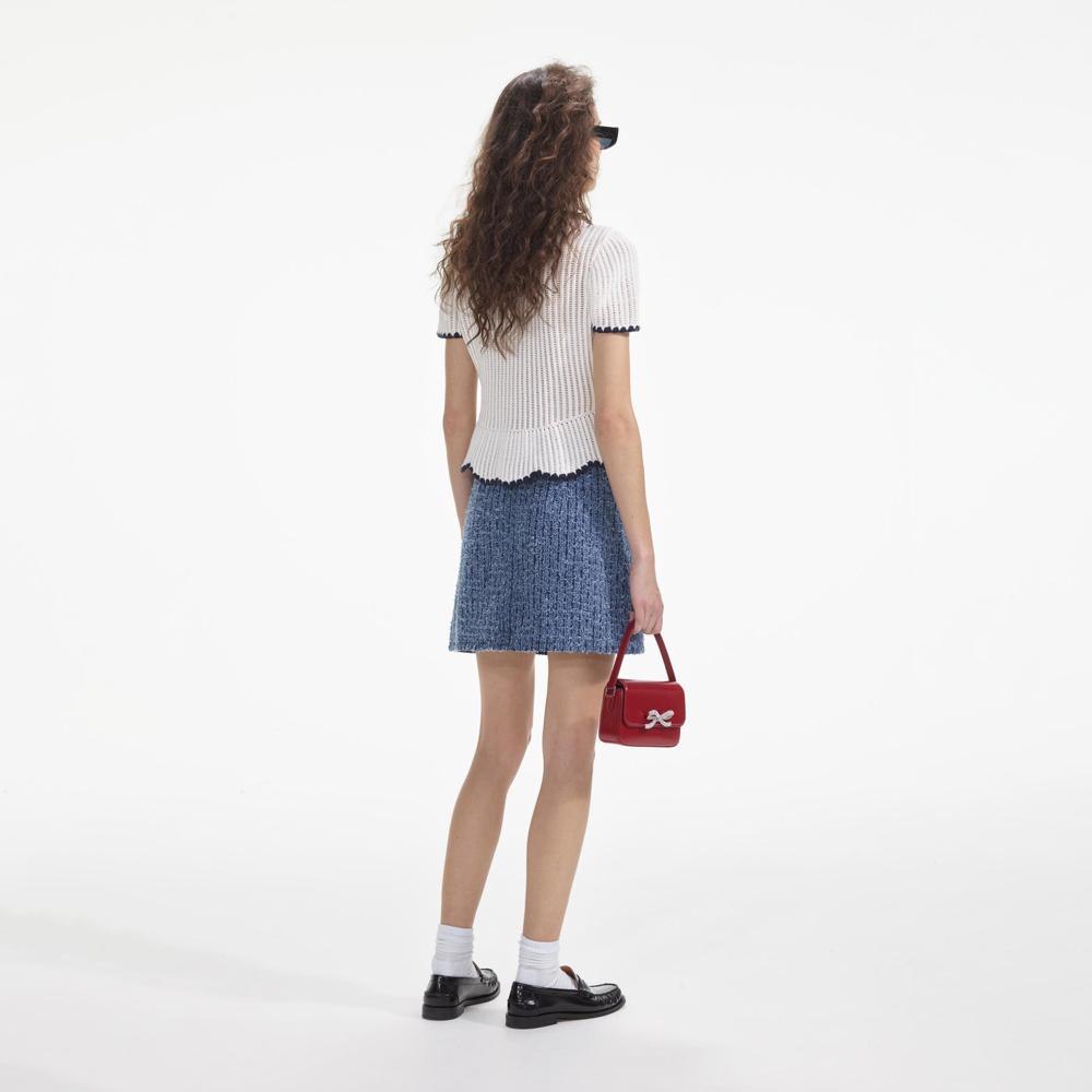 SELF PORTRAIT SS24 Textured Denim Mini Skirt