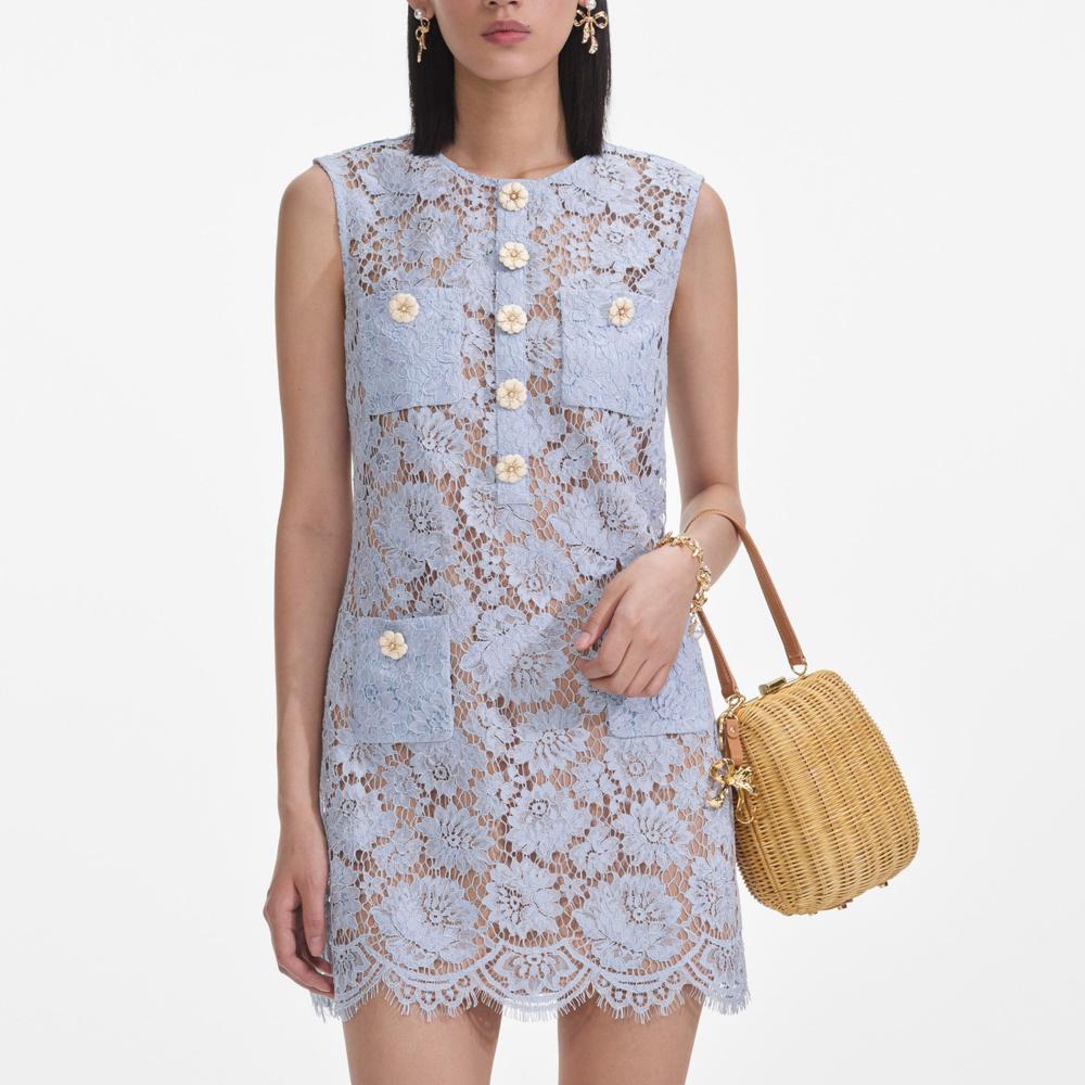 SELF PORTRAIT SS25 VIP PRICE Blue Fine Lace Mini Dress