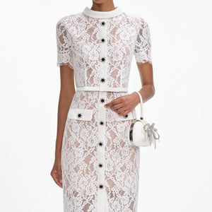 SELF PORTRAIT SS24 White Lace Button Midi Dress