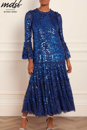 Needle & Thread CHRISTMAS SALE Annie Sequin Tiered Ankle Gown - blue