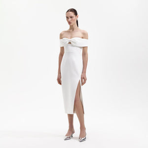 SELF PORTRAIT BLACK FRIDAY SALE White Crepe Bow Midi Dress