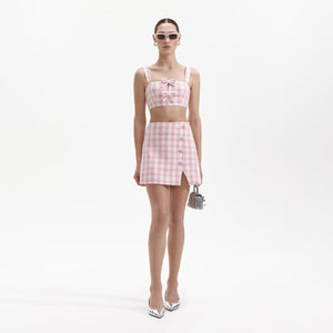 SELF PORTRAIT BLACK FRIDAY SALE Pink Check Boucle Crop Top