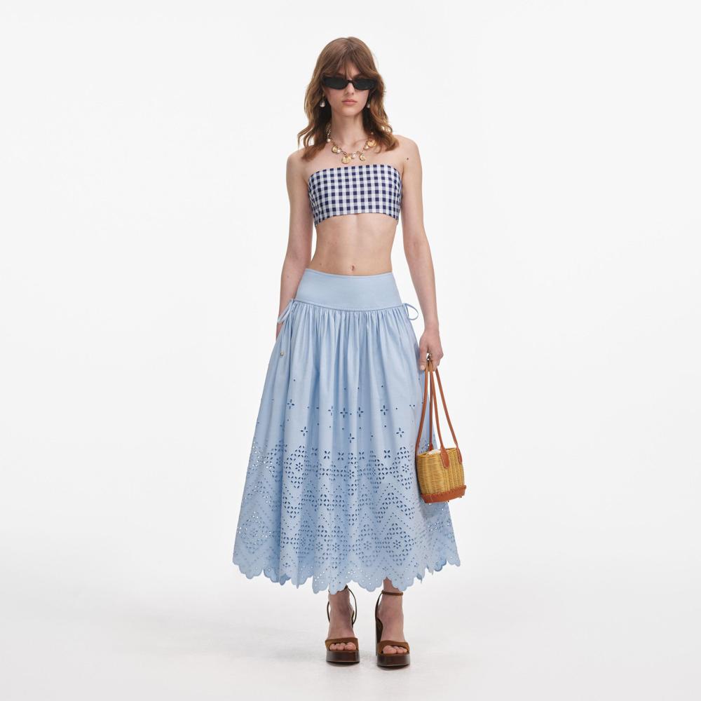 SP VIP PRICE Blue Cotton Broderie Midi Skirt