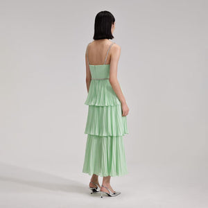 SELF PORTRAIT BLACK FRIDAY SALE Green Tiered Diamante Chiffon Midi Dress