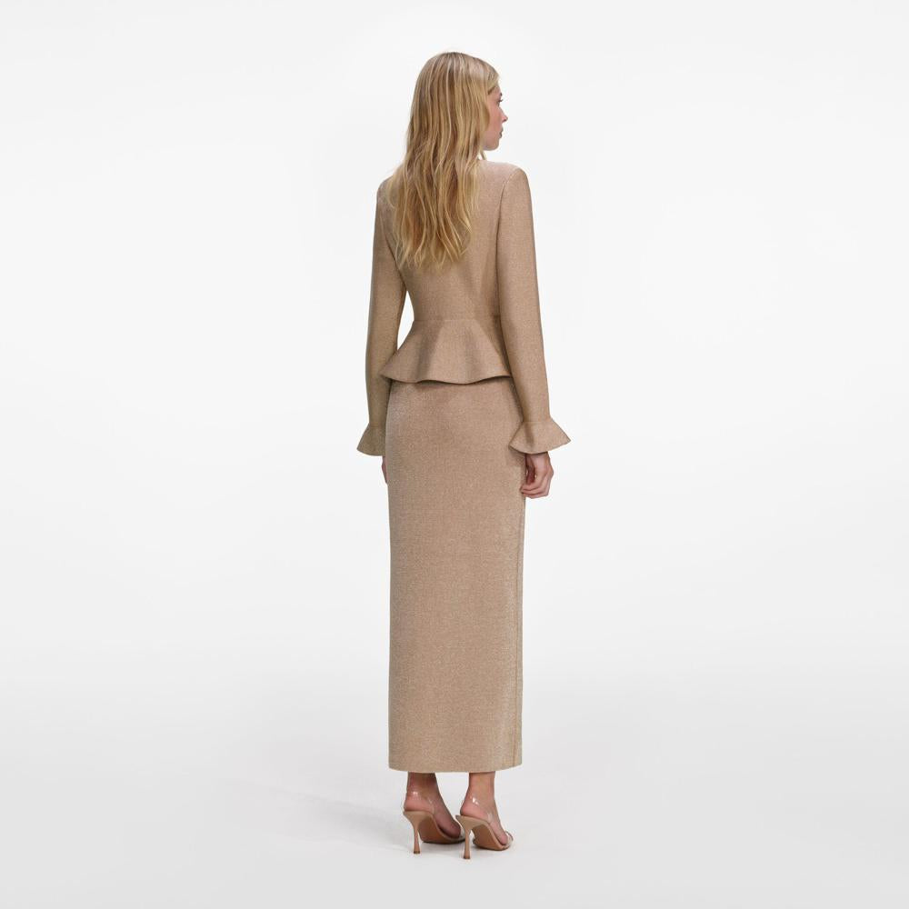 SP VIP PRICE Gold Crystal Trim Knit Midi Dress