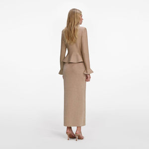 SP VIP PRICE Gold Crystal Trim Knit Midi Dress