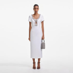 SELF PORTRAIT SS25 VIP PRICE White Crepe Bow Midi Dress