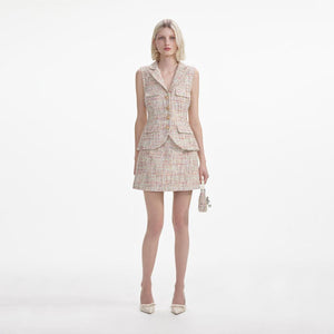 SELF PORTRAIT SS24 Pastel Boucle Tailored Mini Dress