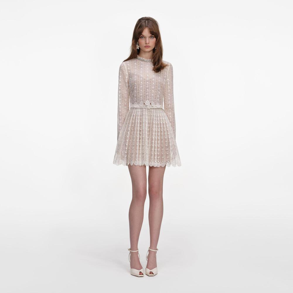SP VIP PRICE Cream Organza Lace Mini Dress