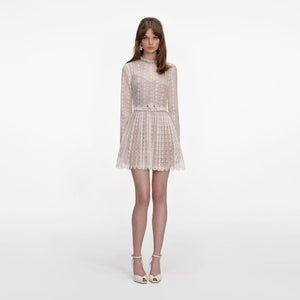 SP VIP PRICE Cream Organza Lace Mini Dress