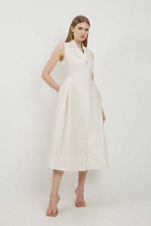 Karen Millen UK SALE Lydia Millen Taffeta Full Skirt Tailored Wrap Shirt Midaxi Dress - cream