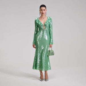 SELF PORTRAIT BLACK FRIDAY SALE Green Sequin Midi Dress