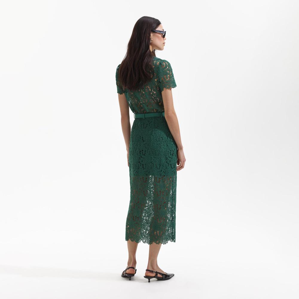 SELF PORTRAIT BLACK FRIDAY SALE Green Guipure Lace Midi Skirt