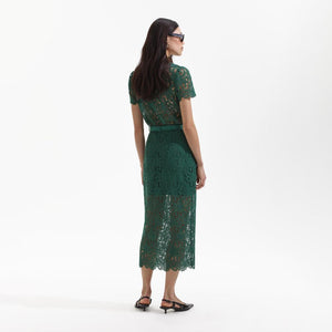 SELF PORTRAIT BLACK FRIDAY SALE Green Guipure Lace Midi Skirt