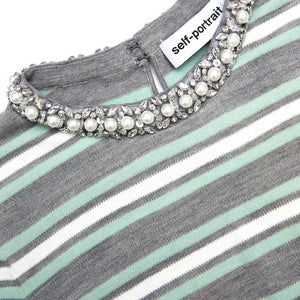 SP VIP PRICE Grey Striped Crystal Trim Knit Top