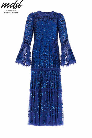 Needle & Thread CHRISTMAS SALE Annie Sequin Tiered Ankle Gown - blue