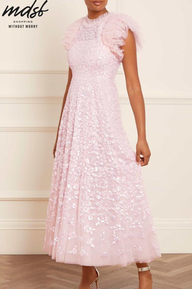 Needle & Thread CHRISTMAS SALE Sequin Rose Gloss Ankle Gown - pink