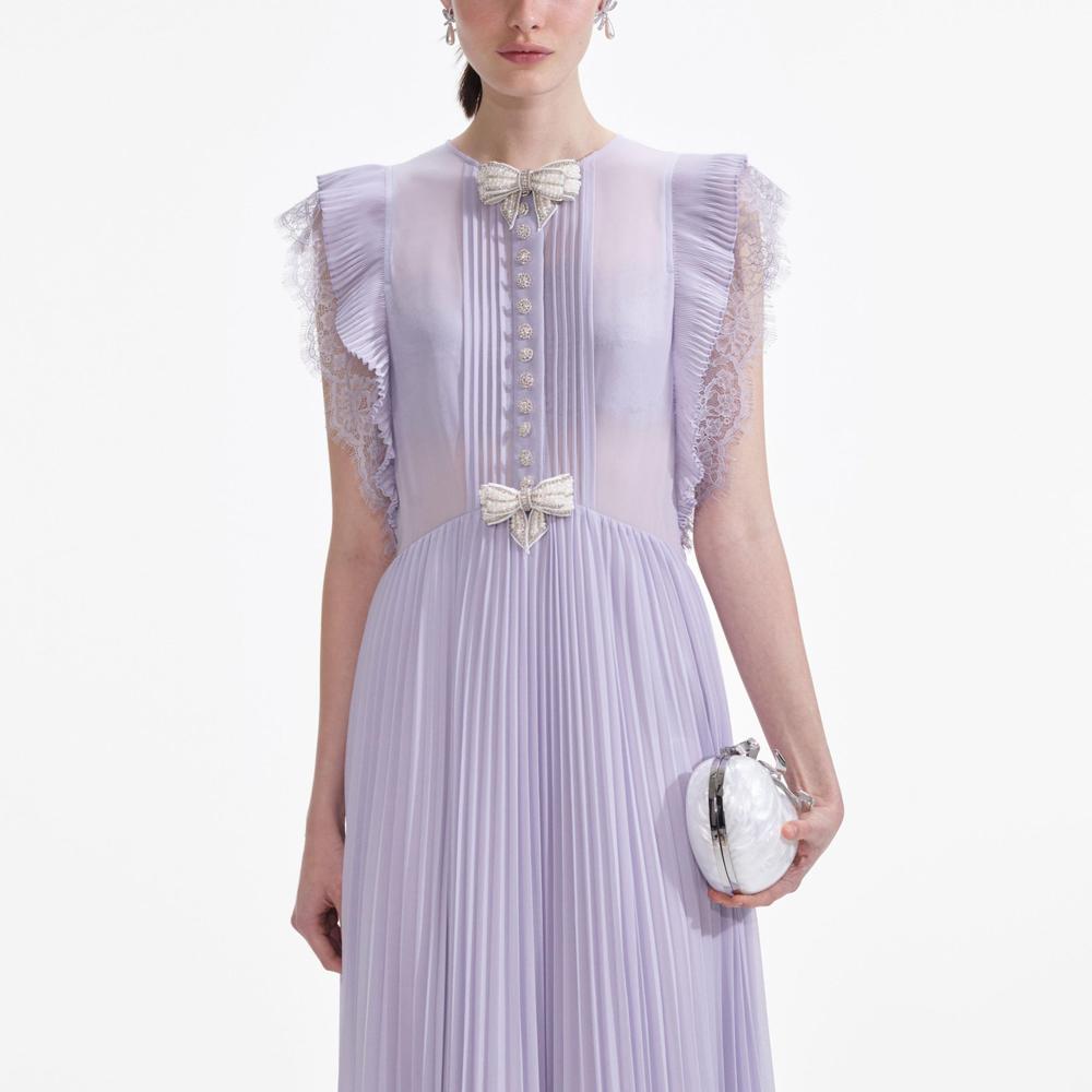 SELF PORTRAIT SS25 VIP PRICE Lilac Chiffon Ruffle Maxi Dress