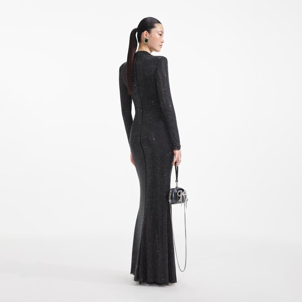 SP VIP PRICE Black Rhinestone Mesh Cut Out Maxi Dress