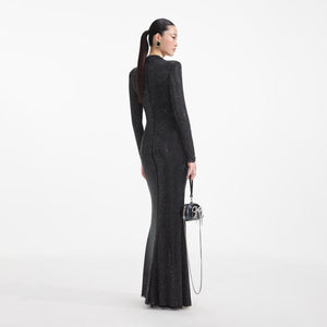 SP VIP PRICE Black Rhinestone Mesh Cut Out Maxi Dress