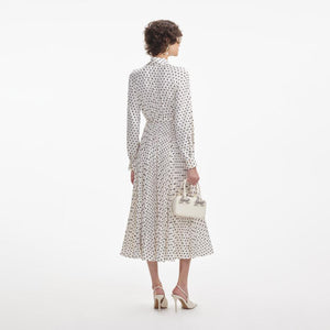 SELF PORTRAIT SS24 Cream Polka Dot Satin Midi Dress