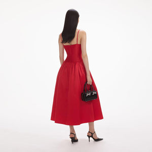 SELF PORTRAIT SS24 Red Taffeta Midi Dress