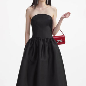 SELF PORTRAIT SS24 Black Taffeta Midi Dress