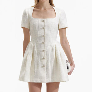 SELF PORTRAIT BLACK FRIDAY SALE Cream Boucle Short Sleeve Mini Dress