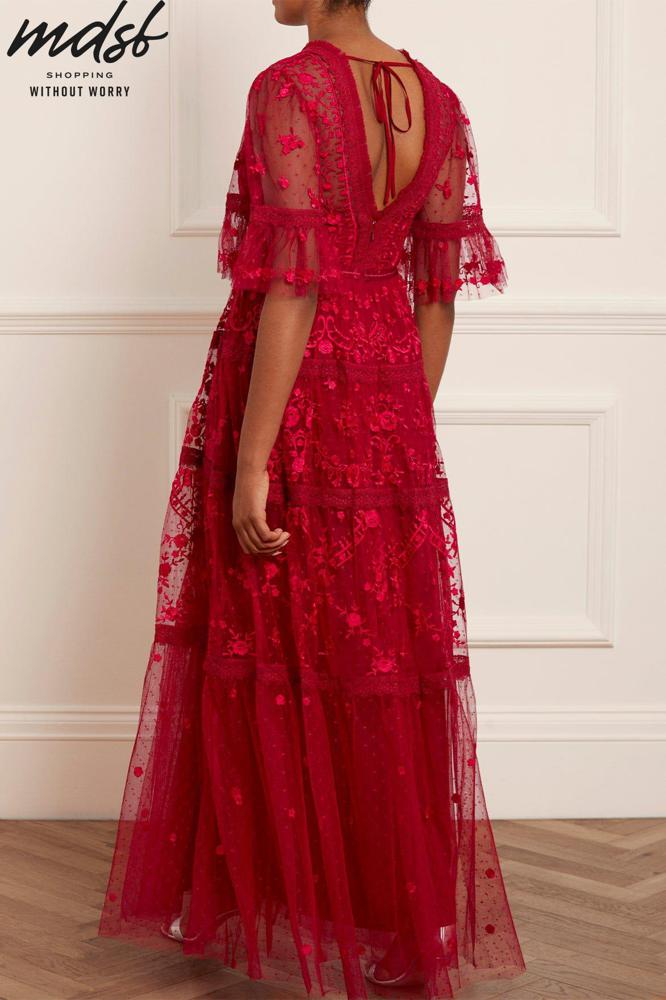 Needle & Thread CHRISTMAS SALE Lottie Lace Gown - red