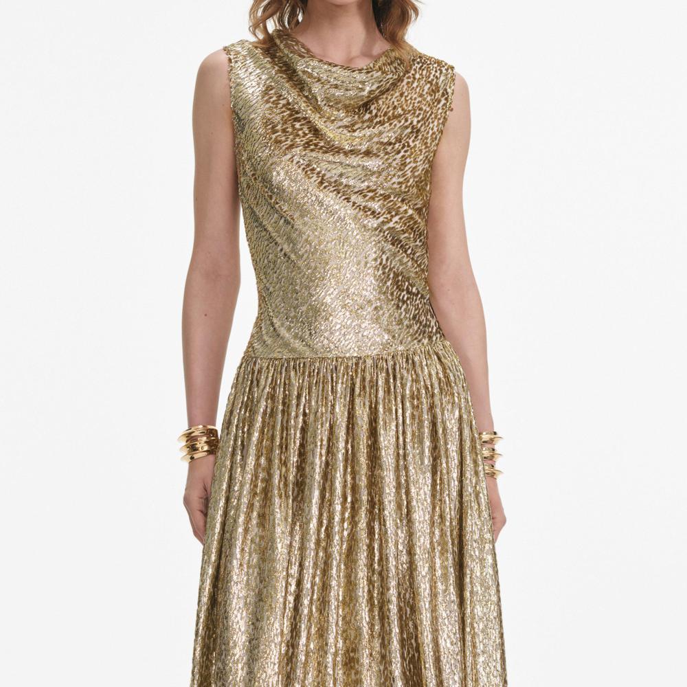 SP VIP PRICE Gold Sleeveless Fil Coupe Maxi Dress