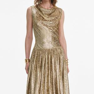 SP VIP PRICE Gold Sleeveless Fil Coupe Maxi Dress