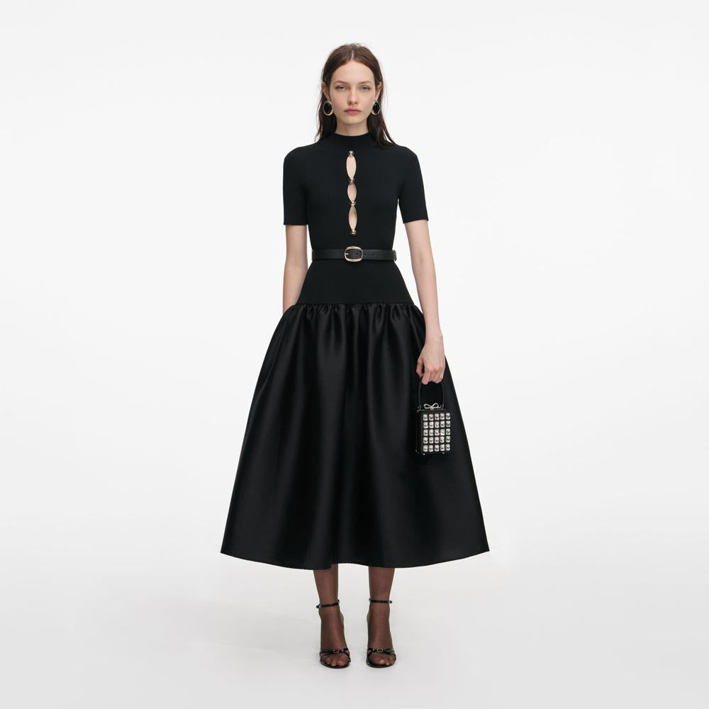 SP VIP PRICE Black Knit Taffeta Midi Dress