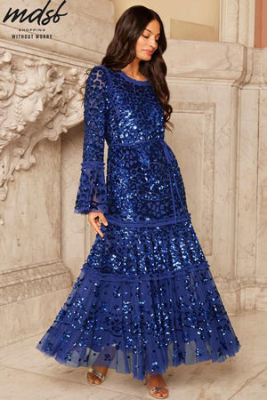 Needle & Thread CHRISTMAS SALE Annie Sequin Tiered Ankle Gown - blue