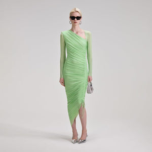 SELF PORTRAIT BLACK FRIDAY SALE Green Mesh Ruched Midi Dress