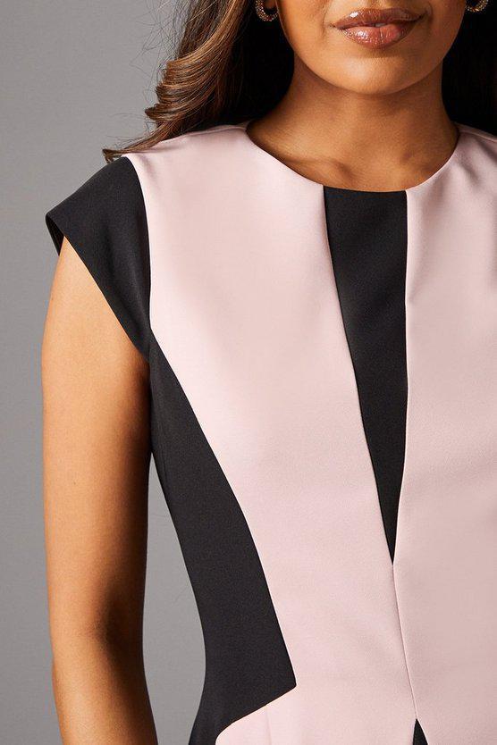 Karen Millen UK SALE Petite Crepe colour Block Midi Dress - blush