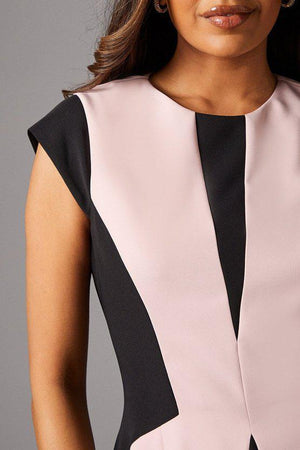 Karen Millen UK SALE Petite Crepe colour Block Midi Dress - blush