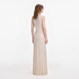 SP VIP PRICE Champagne Rhinestone Cut Out Maxi Dress