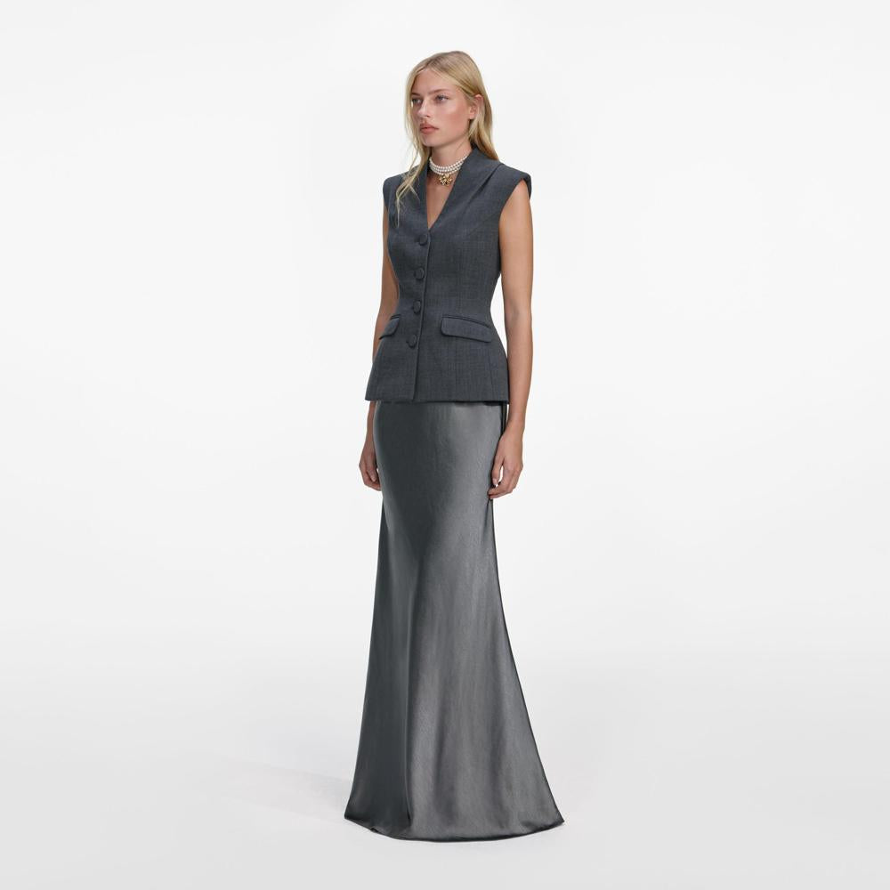 SP VIP PRICE Grey Tailored Satin Maxi Dress