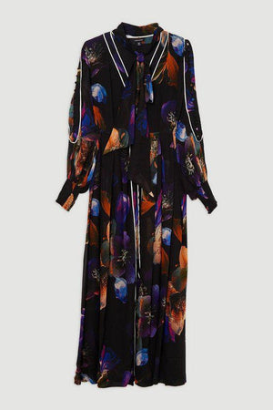 Karen Millen UK SALE Printed Viscose Floral Border Print Maxi Dress