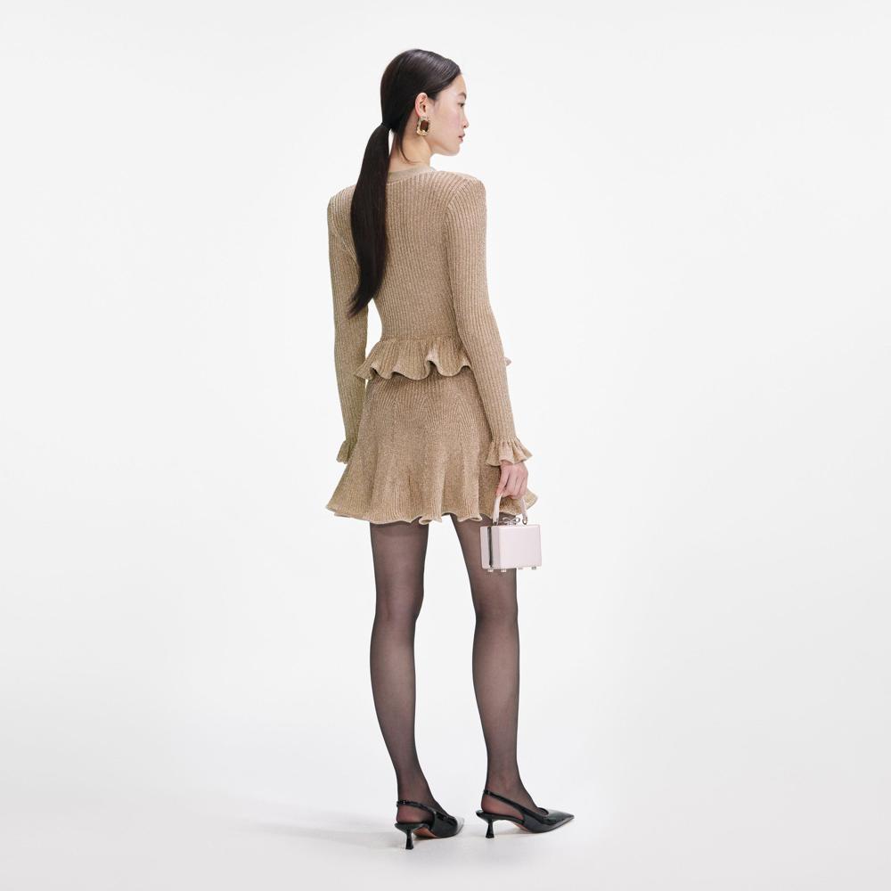SP VIP PRICE Gold Lurex Peplum Knit Mini Dress