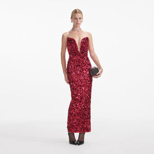 SELF PORTRAIT SS24 Red 3D Sequin Midi Dress