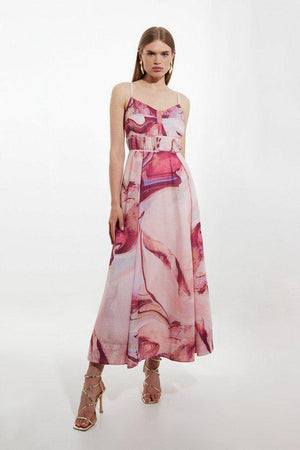 Karen Millen UK SALE Watercolour Print Cotton Voile Strappy Woven Maxi Dress