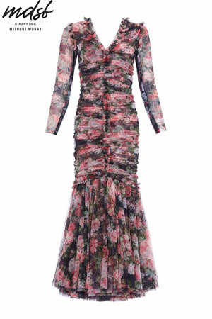 Needle & Thread PO and SALE Midnight Dance Long Sleeve Ankle Gown - black