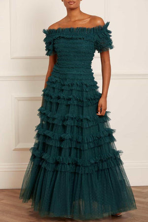 Needle & Thread CYBER SALE Lisette Ruffle Off Shoulder Gown - green