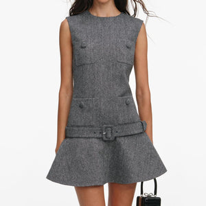 SP VIP PRICE Grey Herringbone Flared Mini Dress